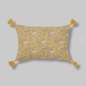 threshold embroidered bunny yellow pillow with tassels 14”x20”